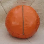 Natural Orange Moroccan Leather Pouf – Handcrafted & Floor Cushion - Image 2