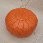 Natural Orange Moroccan Leather Pouf – Handcrafted & Floor Cushion - Image 3