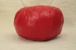 Natural Red Moroccan Leather Pouf – Handcrafted & Floor Cushion - Image 3