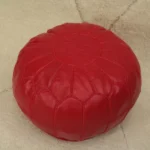 Natural Red Moroccan Leather Pouf – Handcrafted & Floor Cushion - Image 4