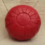 Natural Red Moroccan Leather Pouf – Handcrafted & Floor Cushion