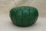Natural Green Moroccan Leather Pouf – Handcrafted & Floor Cushion - Image 4