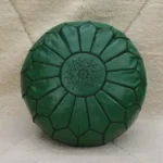 Natural Green Moroccan Leather Pouf – Handcrafted & Floor Cushion