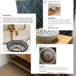 Hand-Painted Moroccan Ceramic Sink – Fish Scale Bowl with Vintage Brass Rim - Image 6